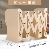 慢作 特大号书立伸缩书架桌上金属学生女书立夹架子可伸缩折叠书夹书靠收纳多功能文具儿童学习用品 加大号/米黄（无笔筒）